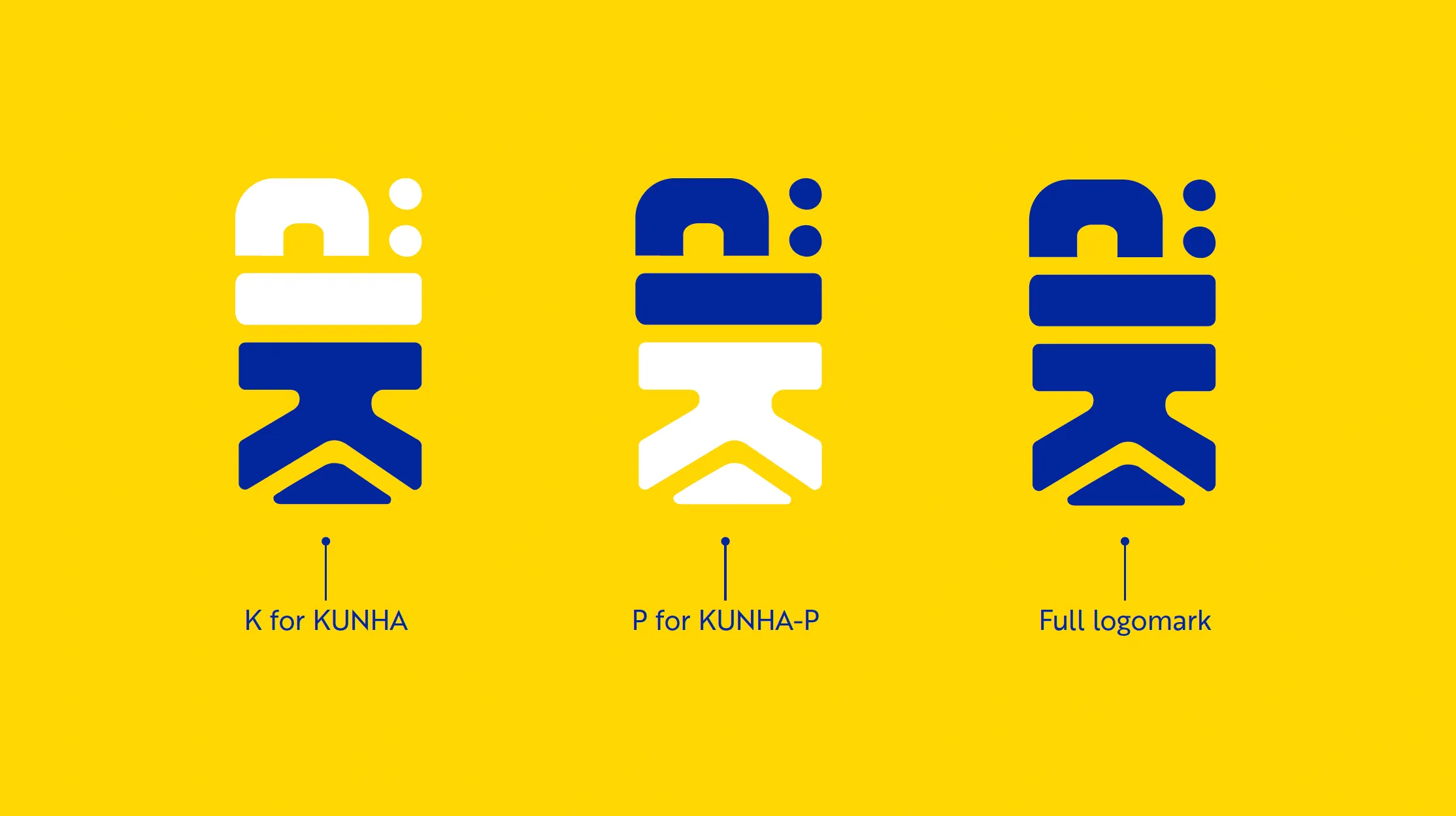 kunha-p blue and white logo over yellow background