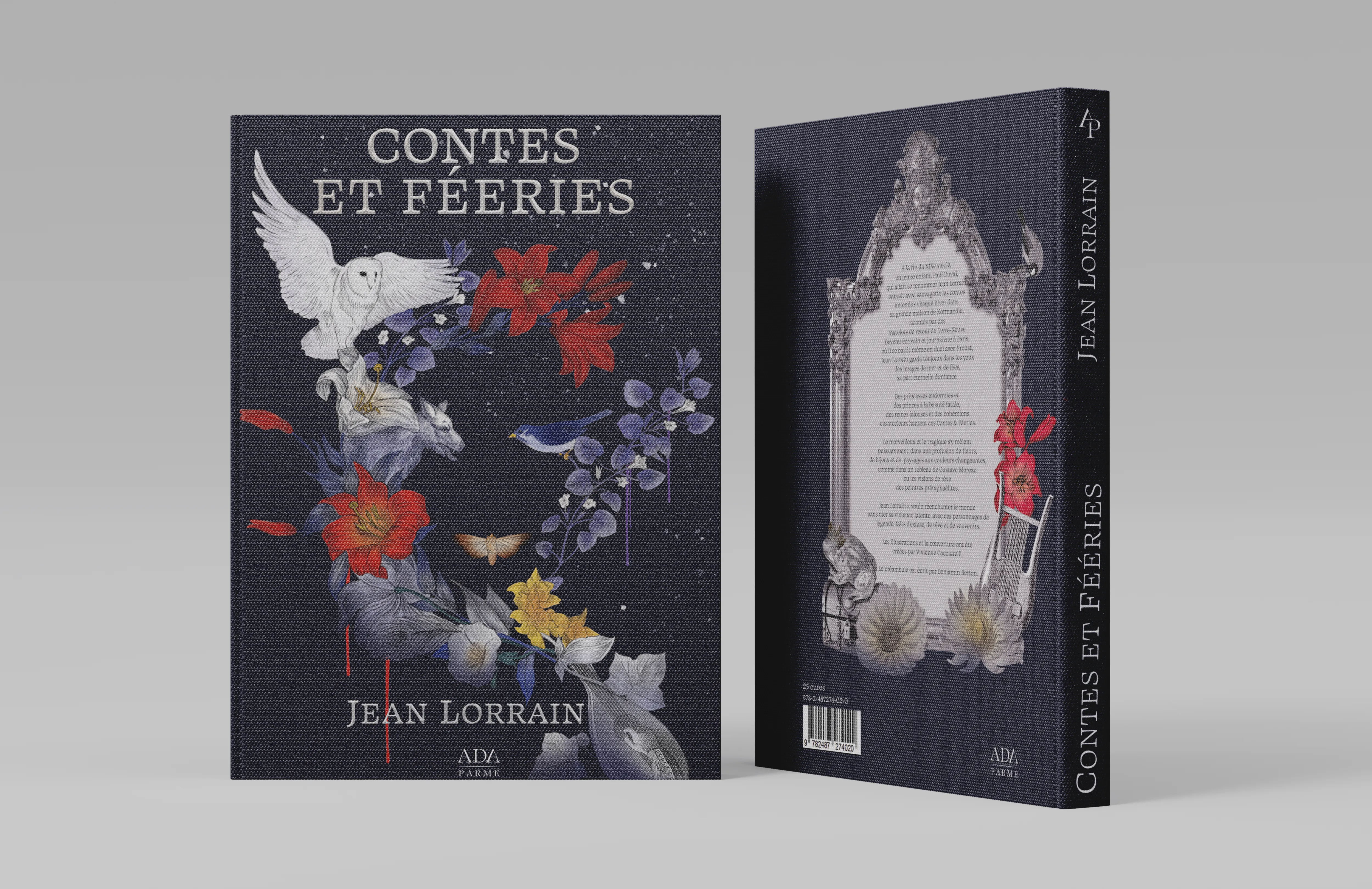 Front and back view of book showing the cover of “Contes et Féeries” by Jean Lorrain