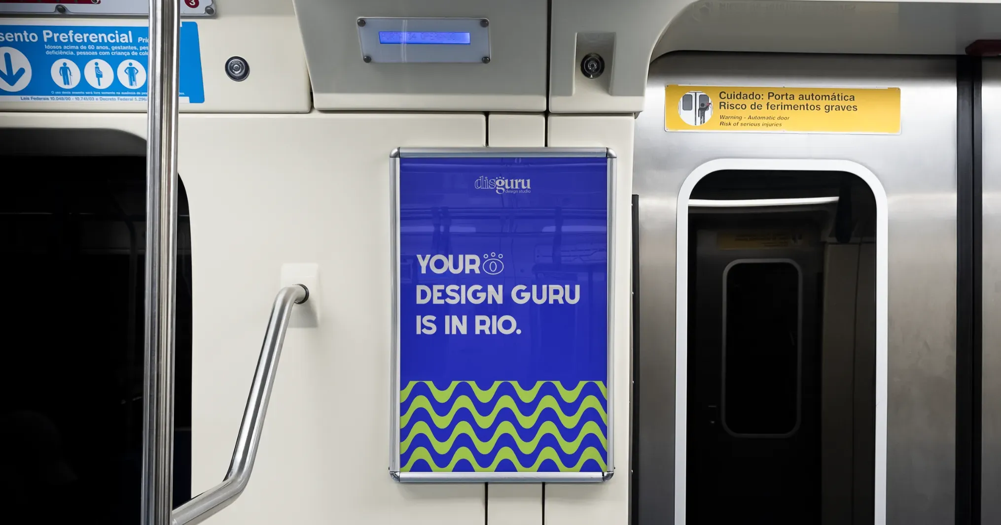 Billboard in the Rio de Janeiro metro promoting Dis Guru with the phrase ‘Your Design Guru is in Rio’.